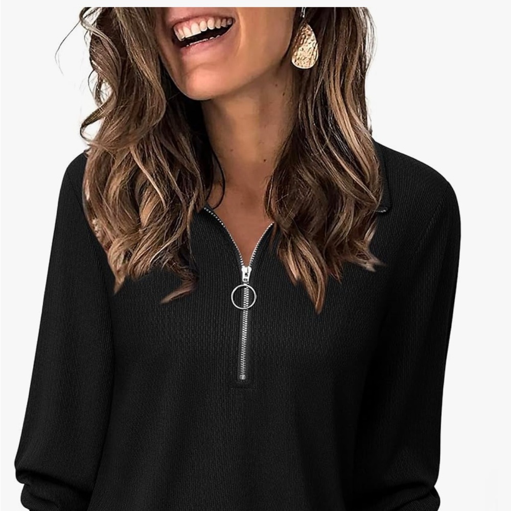 Black Zipper Collar Women's Top